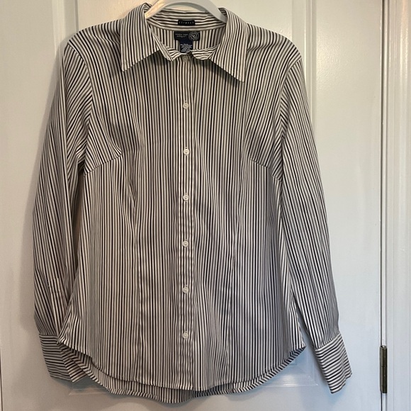 Venezia Tops - Venezia Jeans Gray and White striped dress shirt
